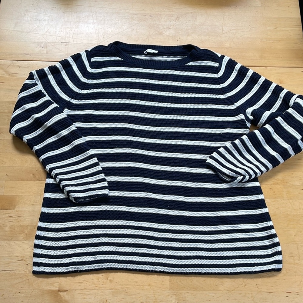 Women’s J. Jill Navy & White Striped Cotton Blend Sweater, sz L.